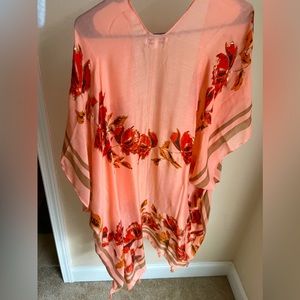 CORAL SHAW/WRAP with FLORAL PRINT